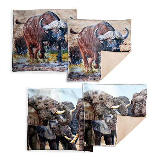 Elephant and Buffalo Luxury Scatter Covers By Delene Lambert  (Set of 4)