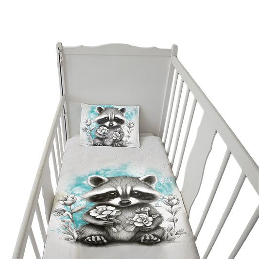 Blue Baby Raccoon Cot Duvet Set By Nathan Pieterse