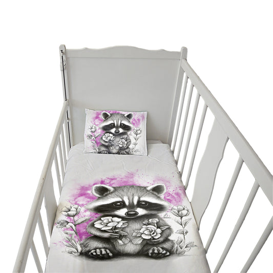 Pink Baby Raccoon Cot Duvet Set By Nathan Pieterse