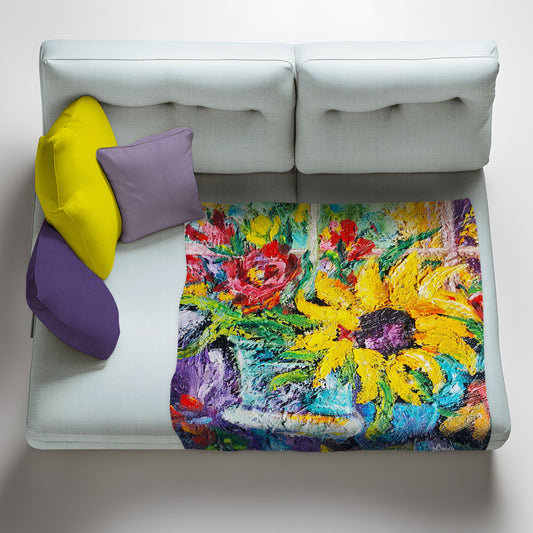 Bright Sunflower Light Weight Fleece Blanket by Yolande Smith