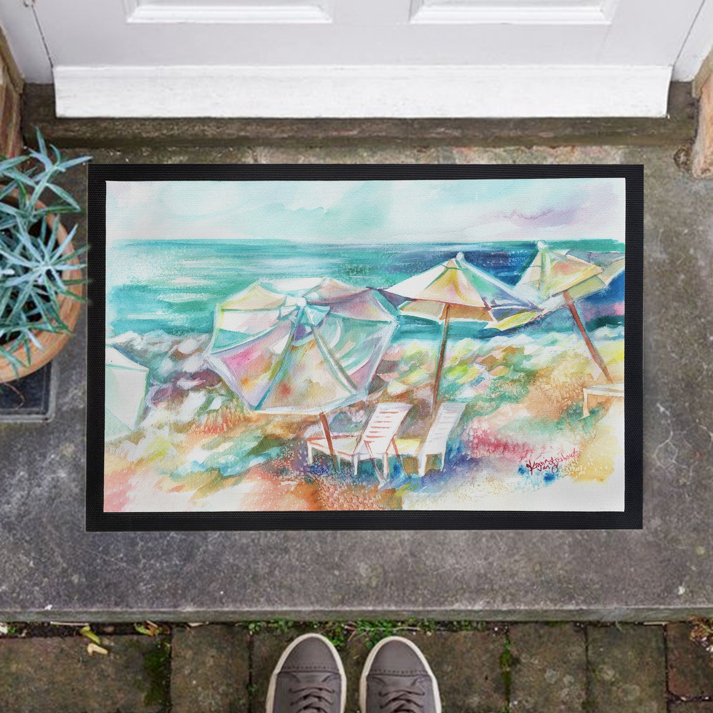 Beach Umbrellas - Door Mat by Kristin van Lieshout
