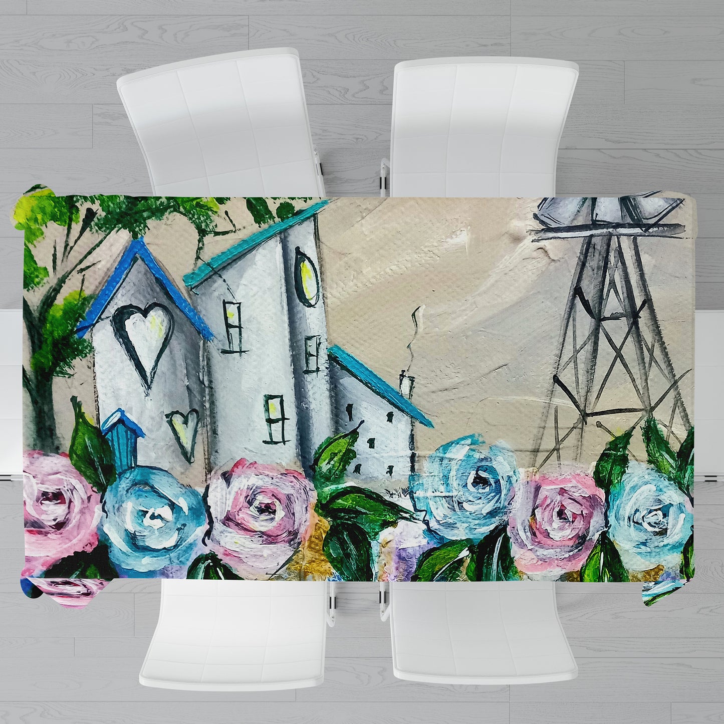 House Windmills Rectangle Tablecloth By Lanies Art