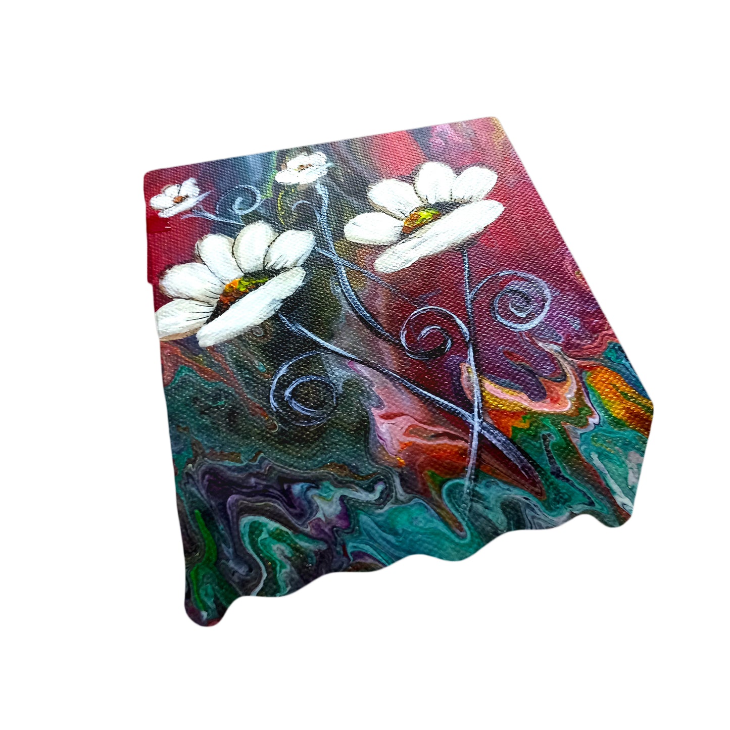 Flowers on Paint Spill Square Tablecloth By Lanies Art