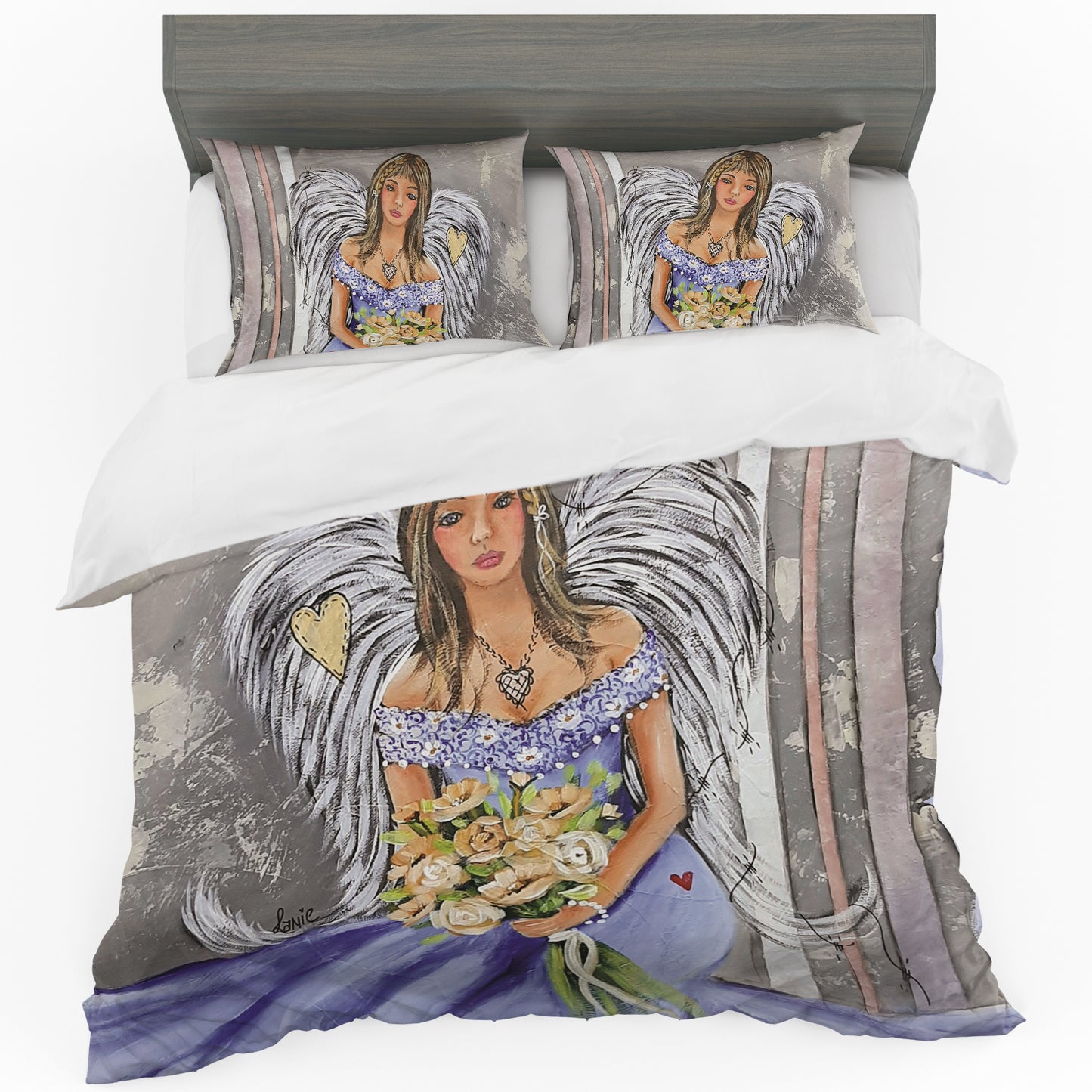 Blue Angel with Flowers Duvet Cover Set By Lanies Art