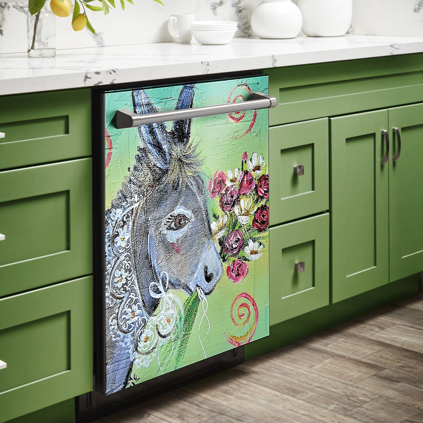 Decoupage - Donkey With Bouquet 1m x 1m By Lanies Art