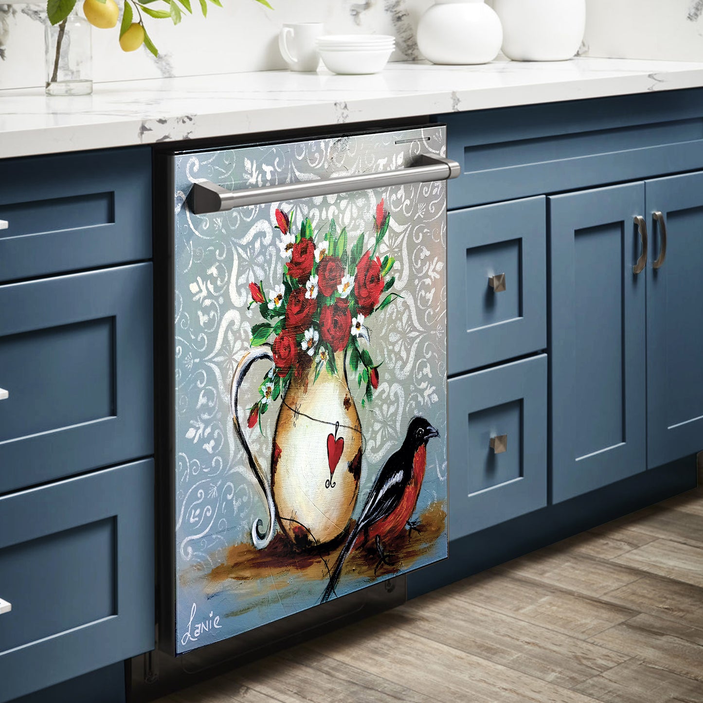 Decoupage - Red Roses and Black Bird 1m x 1m By Lanies Art