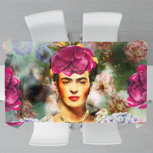 Painted Floral Painted Frida Kahlo Rectangle Tablecloth By Mark Van Vuuren