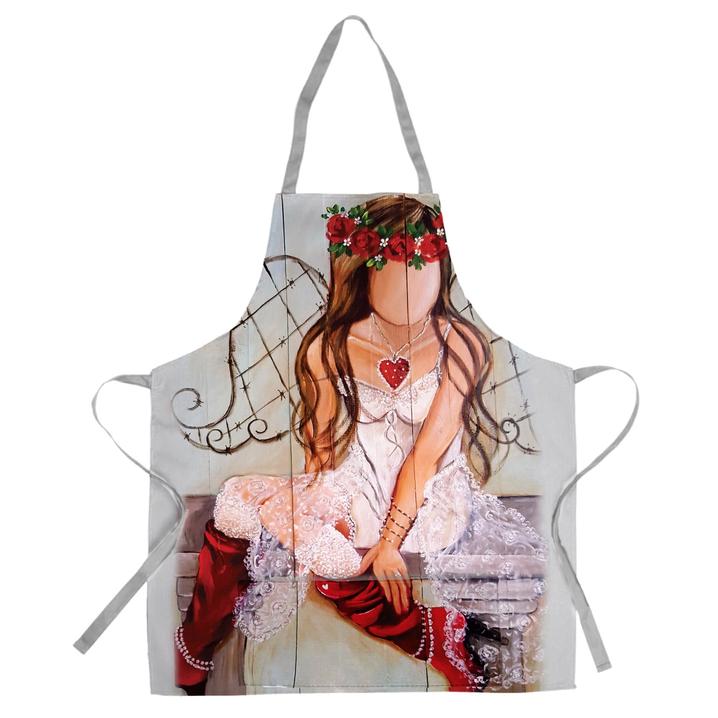 Red Boots Angel Medium Length Apron by Lanie's Art