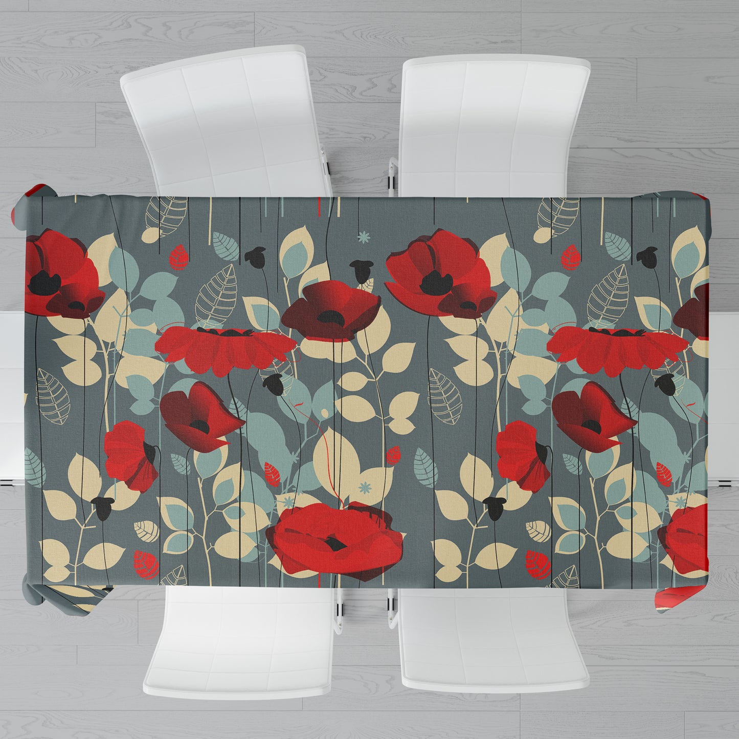 Poppies on Grey Rectangle Tablecloth