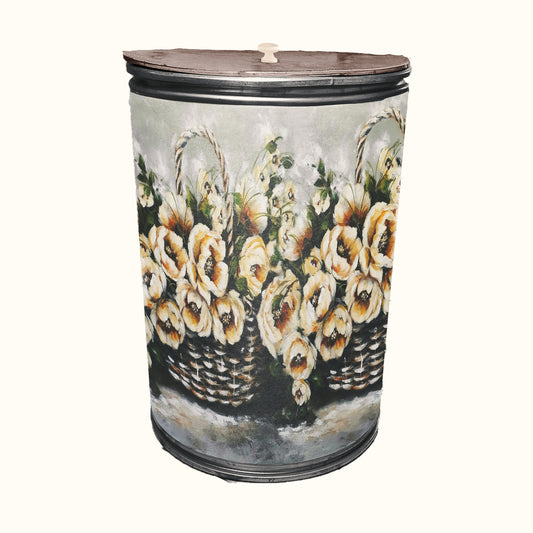 Cream Painted Peonies Decoupage Drum Cover By Stella Bruwer