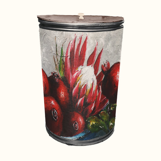 Protea and Pomegranate Decoupage Drum Cover By Stella Bruwer